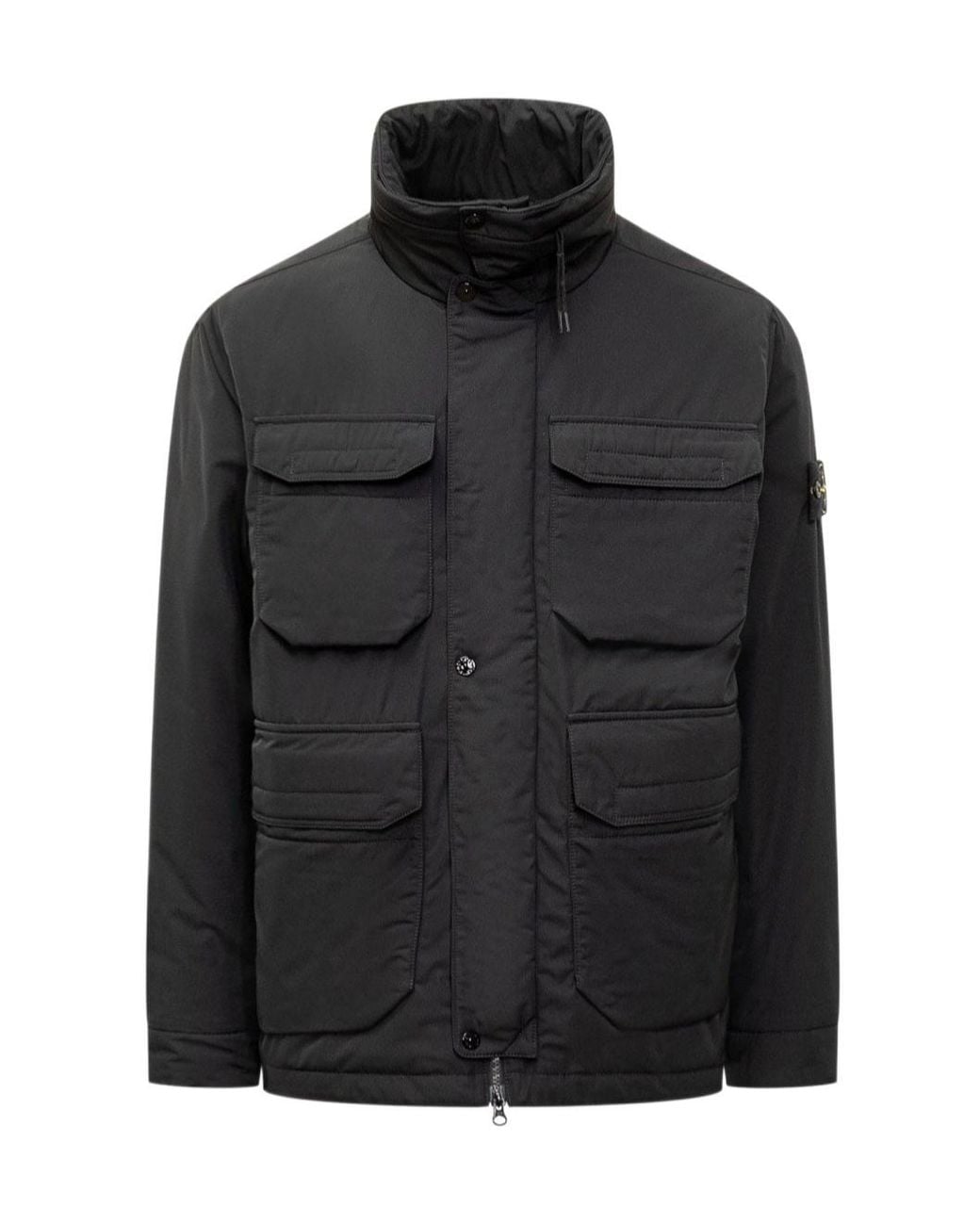 Stone Island Black Compass-Badge Funnel Neck Puffer Jacket for men