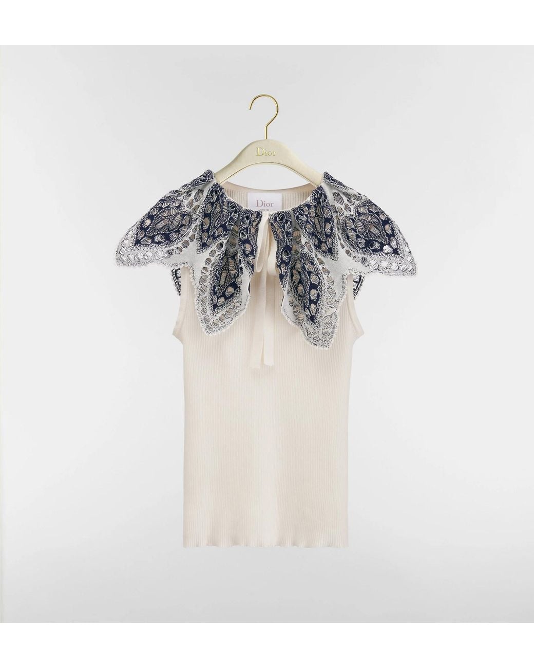 Dior Blue Sleeveless Sweater With Ruffle Collar