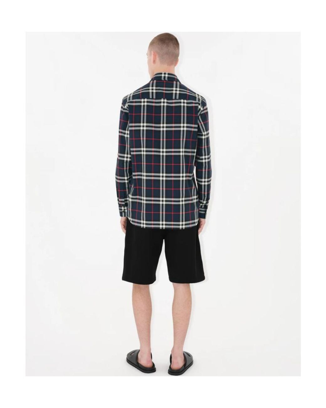 Burberry Blue Check-Pattern Long Sleeved Shirt for men