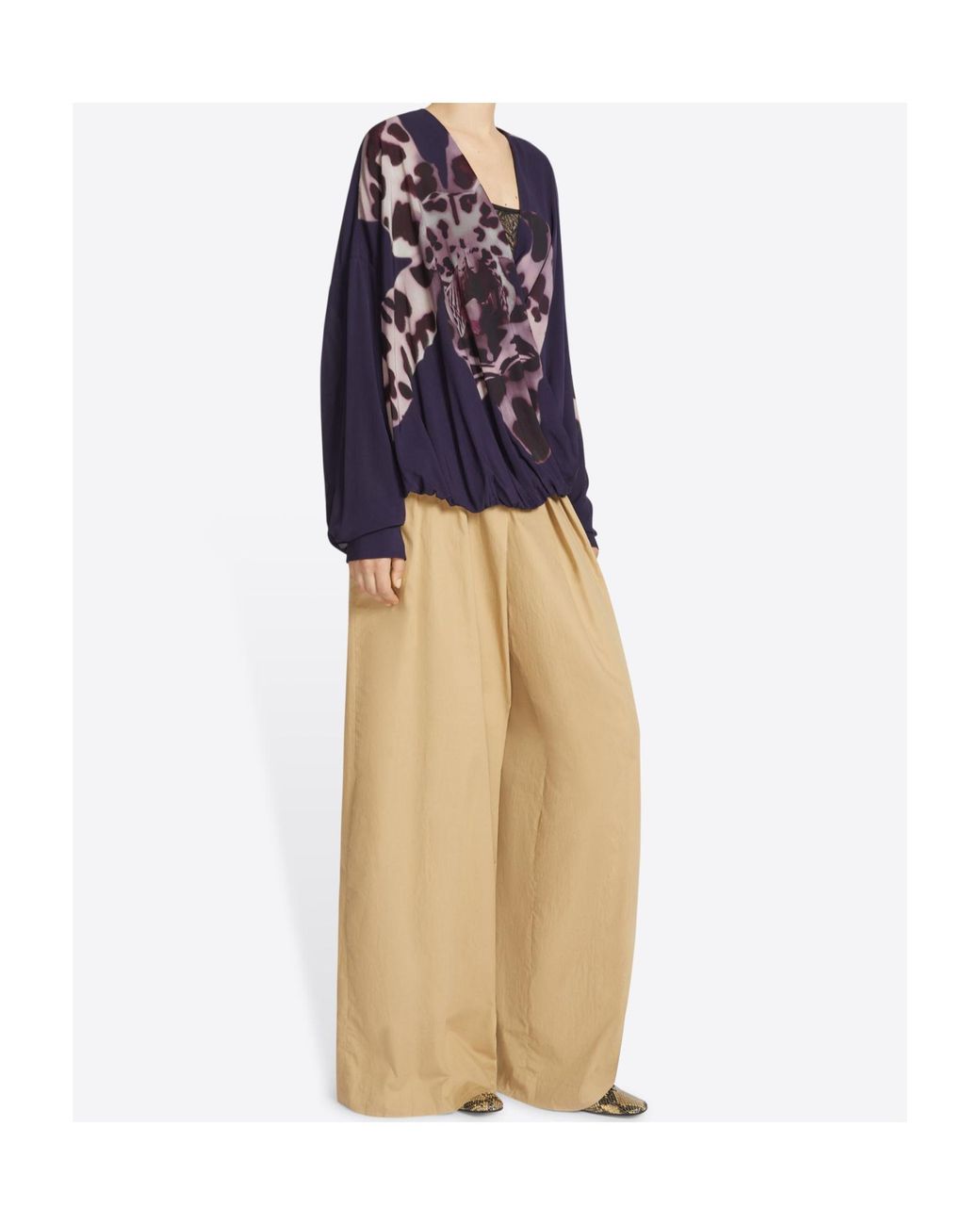 Dries Van Noten Natural Pleat Detailed Wide Leg Pants