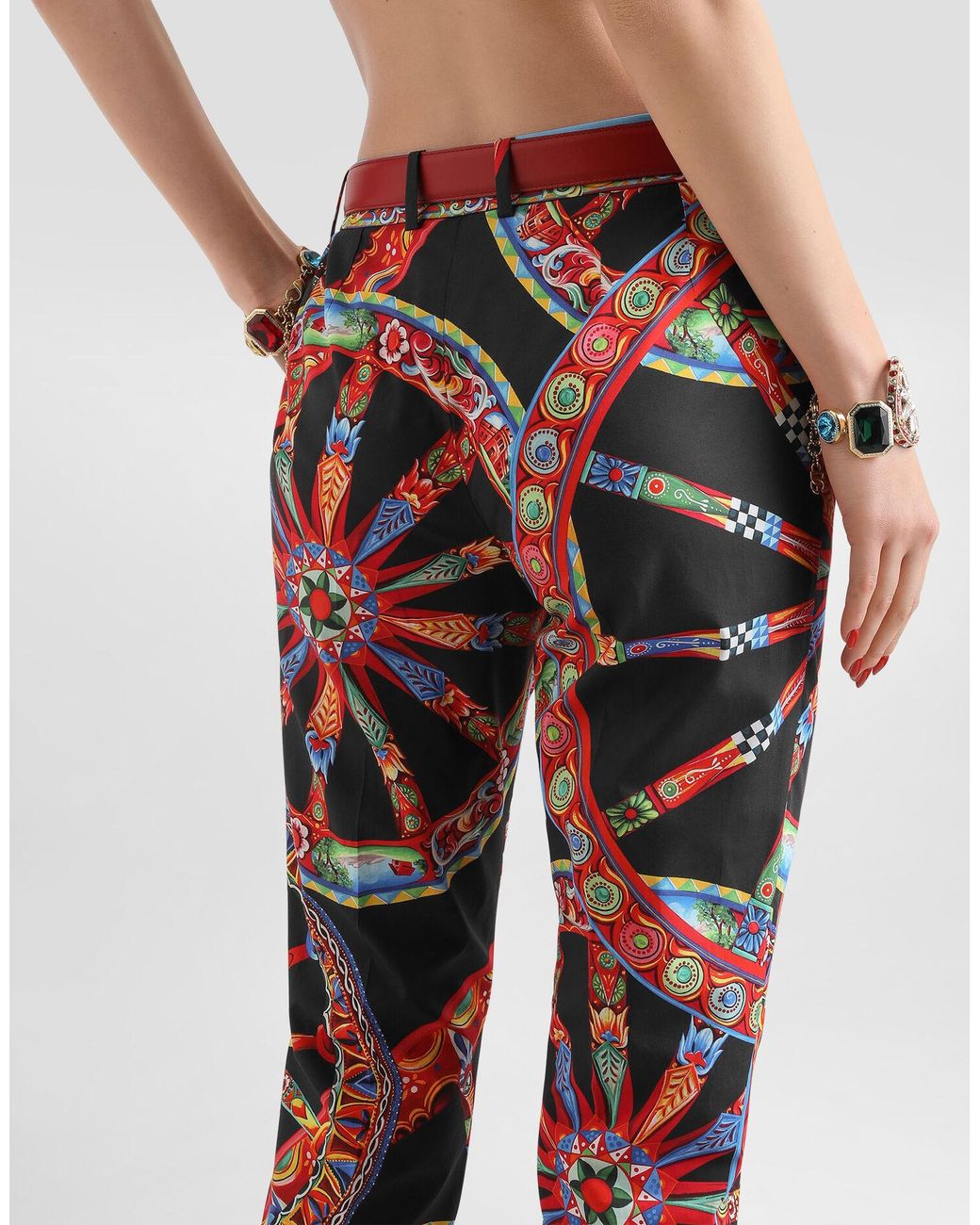 Dolce & Gabbana Red Carretto-Print Poplin Trousers