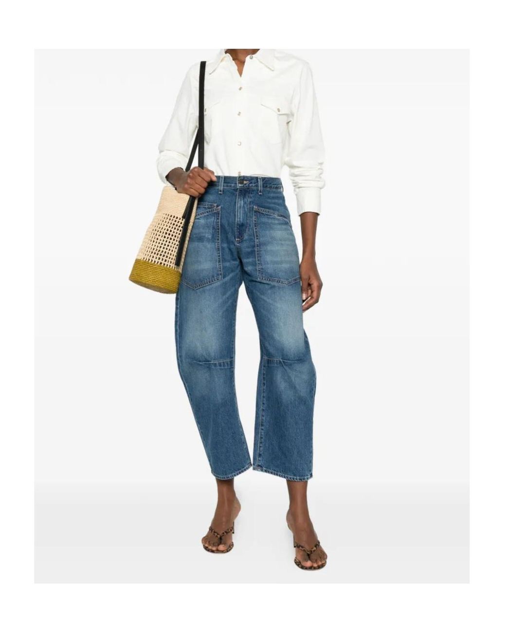 Nili Lotan Blue Shon Patch-Pocket Jeans