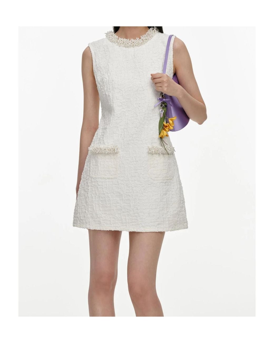 Self-Portrait Natural Cream Textured Denim Mini Dress