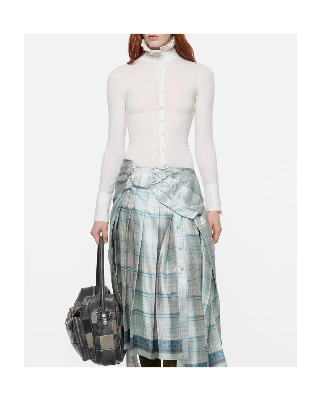 Acne White High Neck Ruffled Shirt