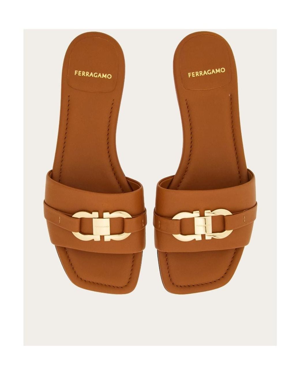 Ferragamo Brown Ferragamo Gancini-Buckle Open-Toe Slides
