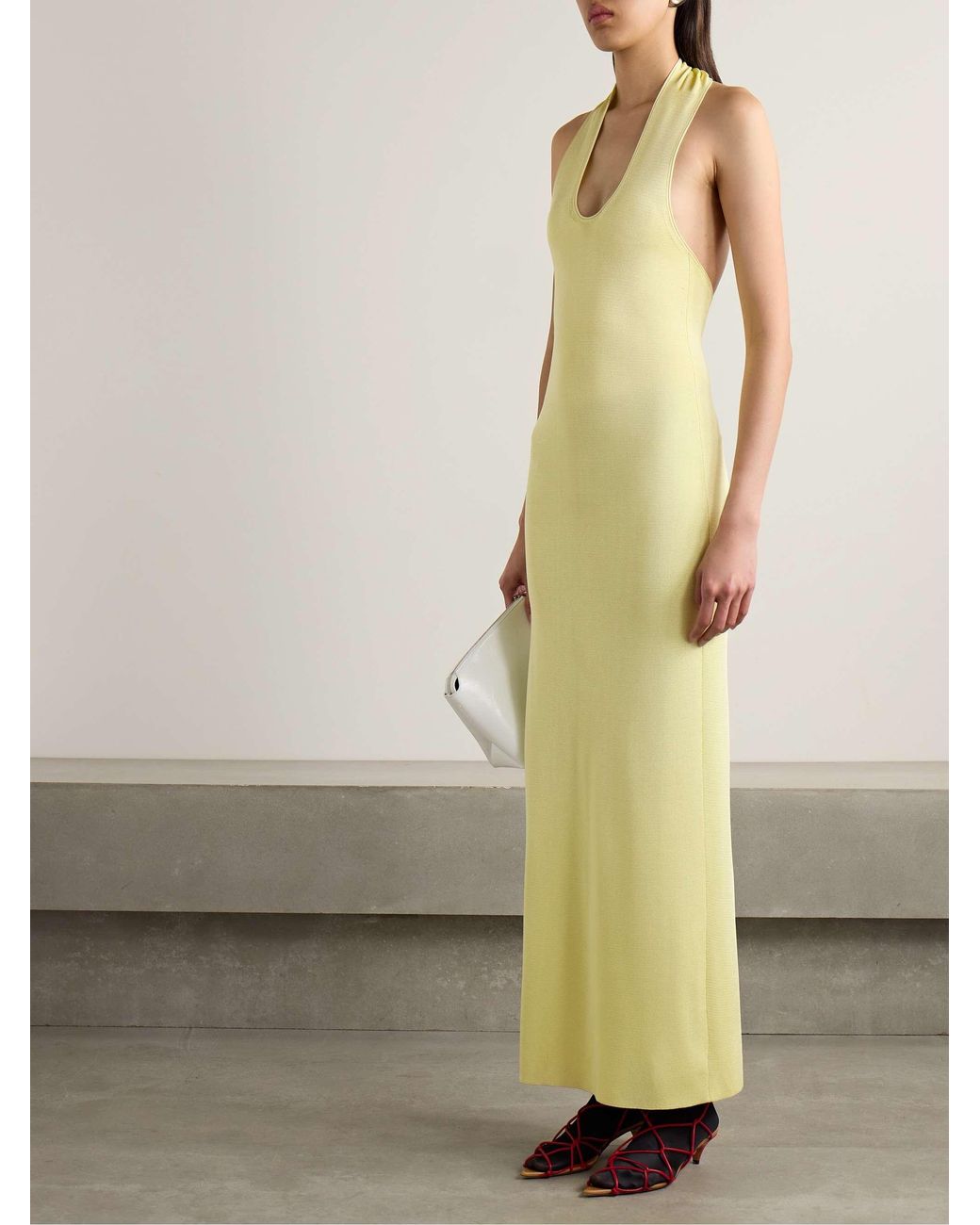Khaite Yellow Coraline Halterneck Midi Dress