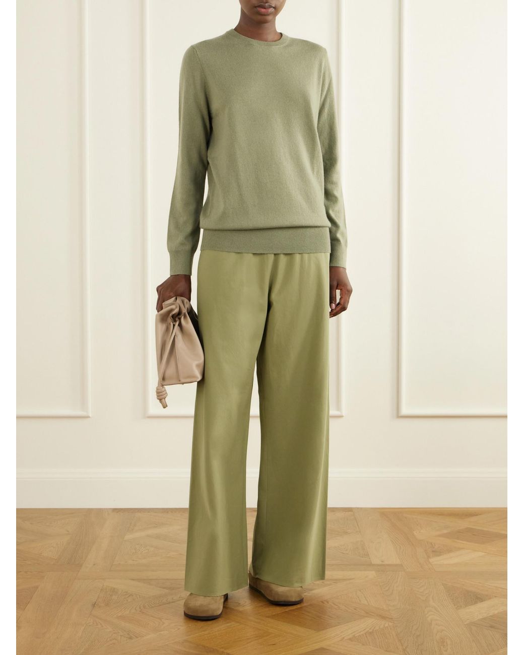 Allude Green Wool And Cashmere-Blend Sweater