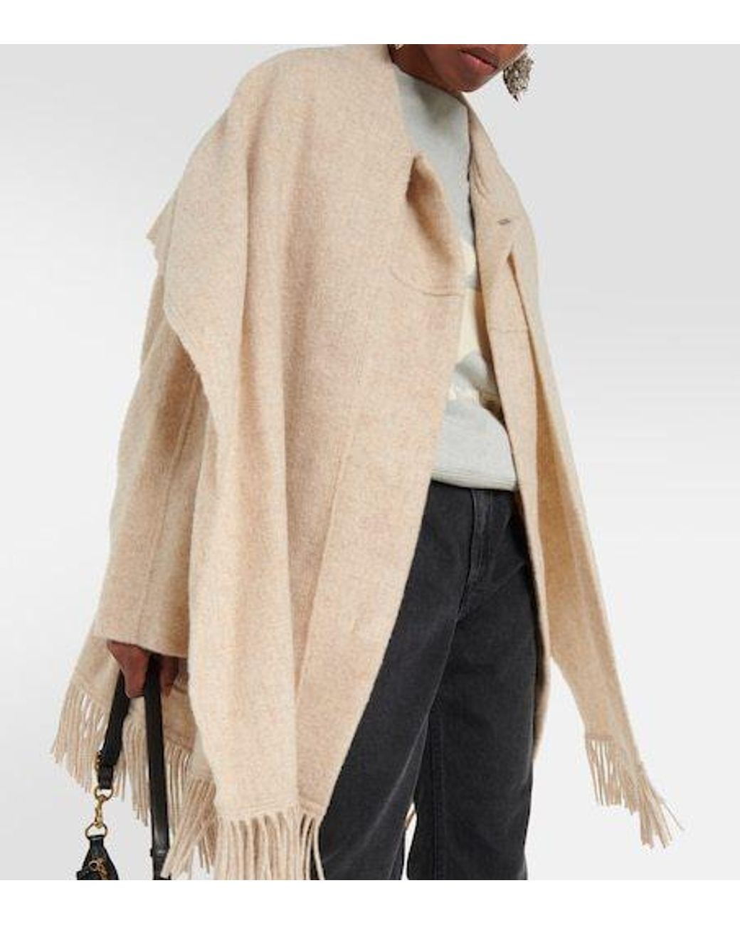 Isabel Marant White Faty Scarf-Detailed Wool-Blend Coat