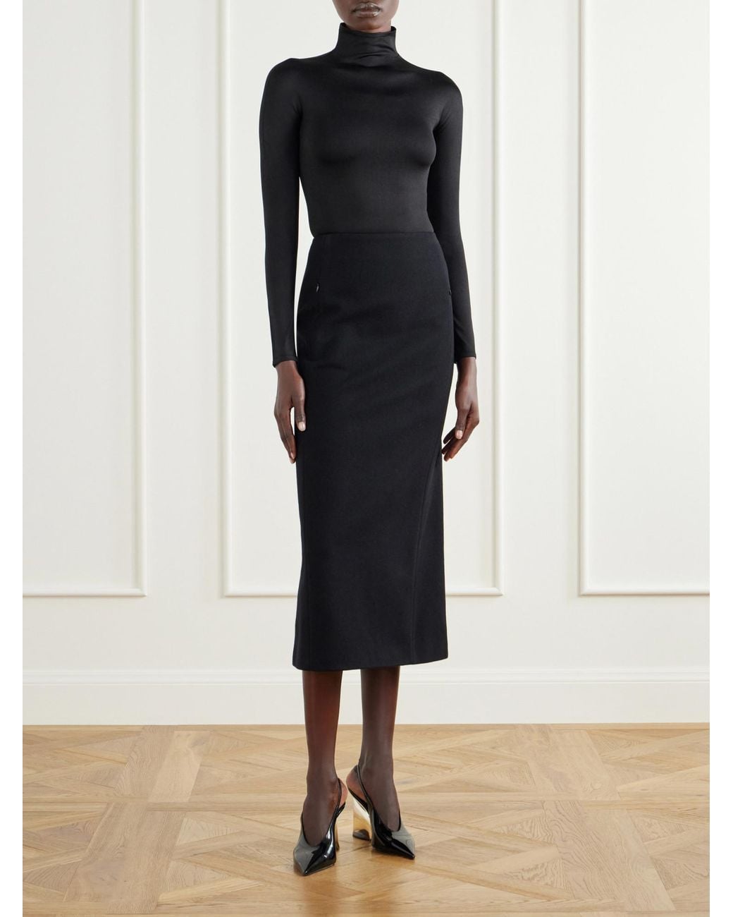 Alaïa Black Lightweight Wool-Felt Pencil Skirt
