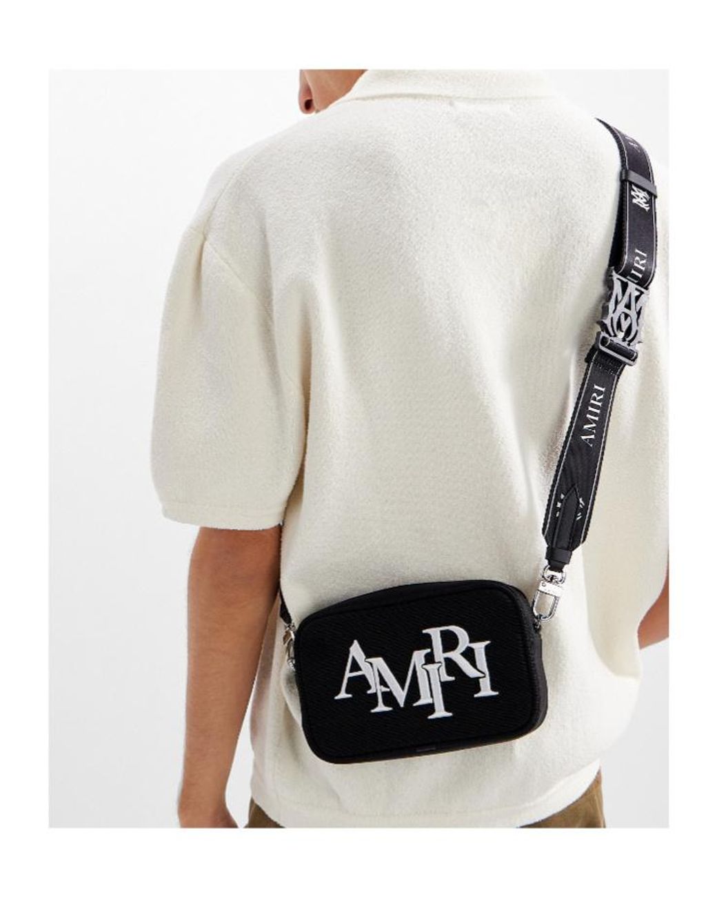 Amiri Black Logo Embroidered Staggered Messenger Bag for men