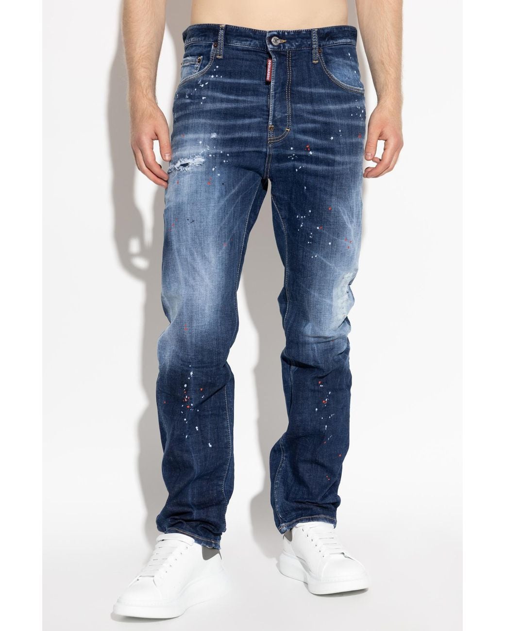 DSquared² Blue Distressed Straight-Leg Jeans for men