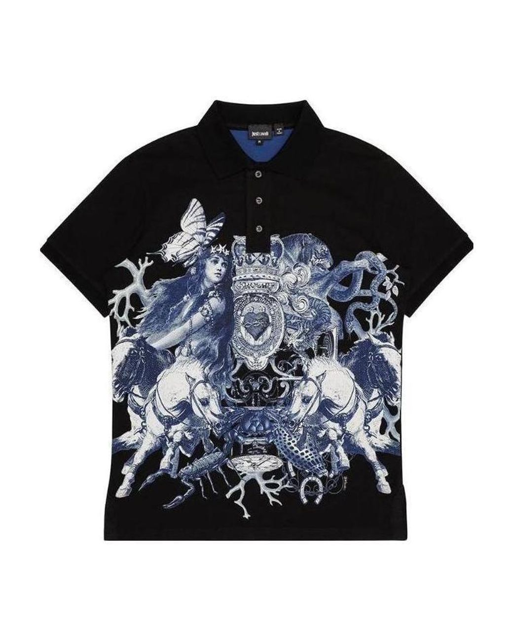 Just Cavalli Black Patterned Polo Shirt for men