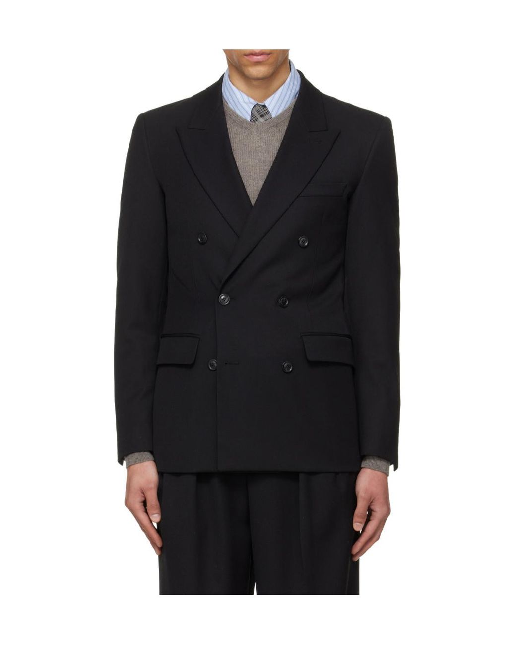TONYWACK Black Double-Breasted Peak-Lapel Blazer for men