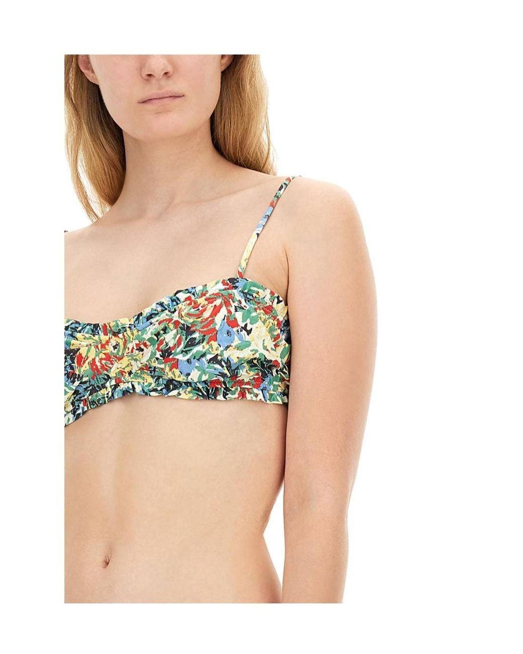Ganni Blue Recycled Printed Ruffle Bandeau Bikini Top