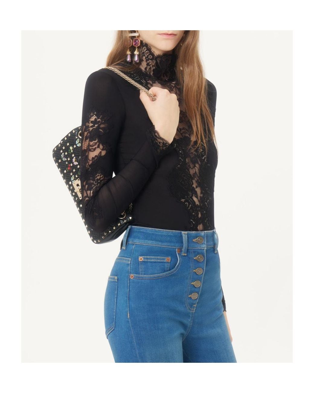 Valentino Blue Lace-Knit Bodysuit