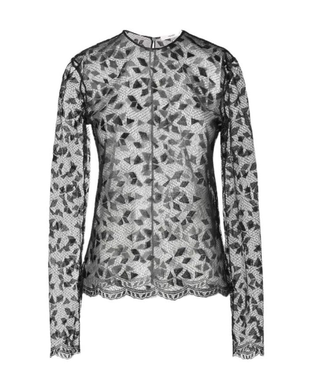 Fendi Gray Lace Long-Sleeve Top