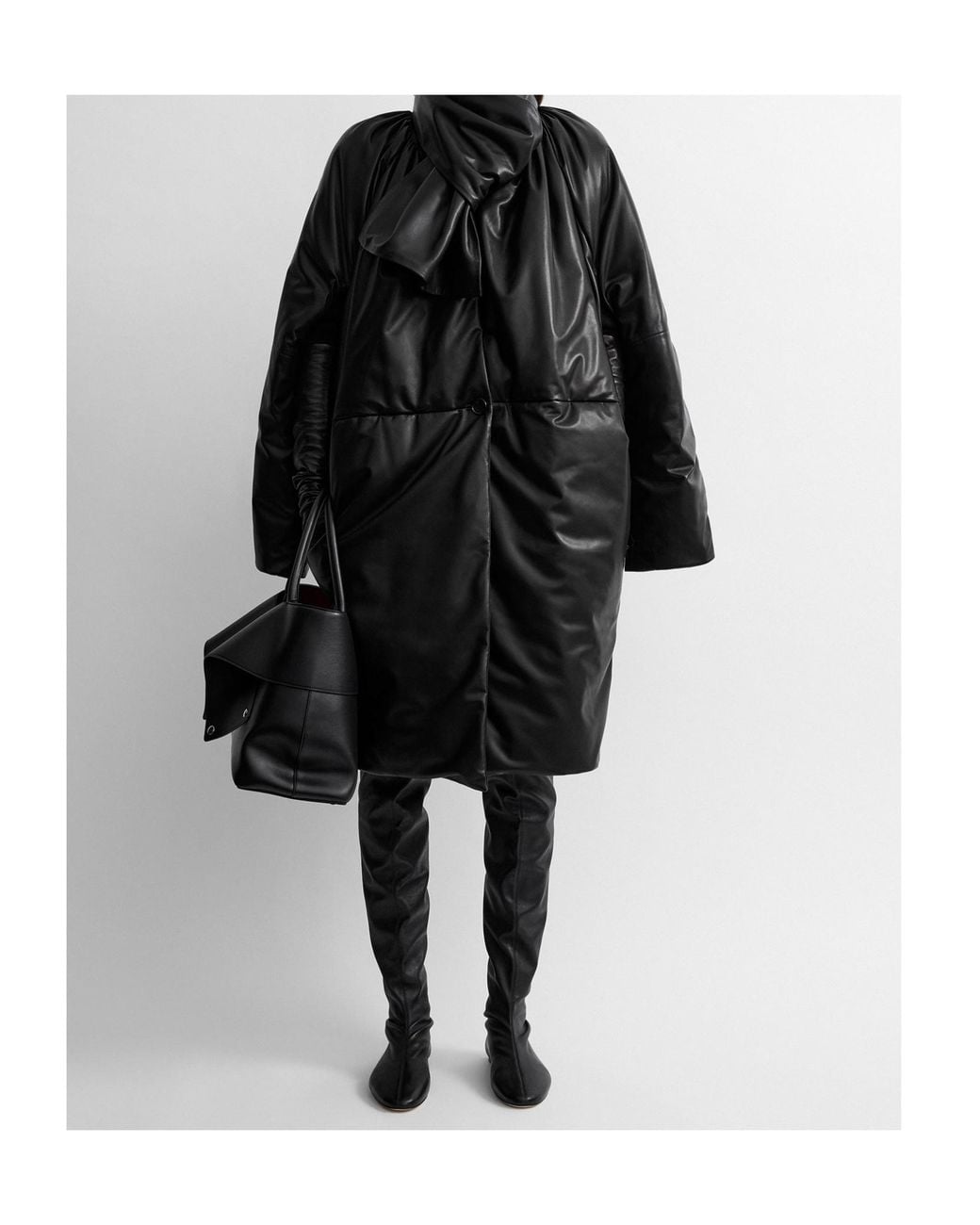 Totême Black Padded Leather Coat