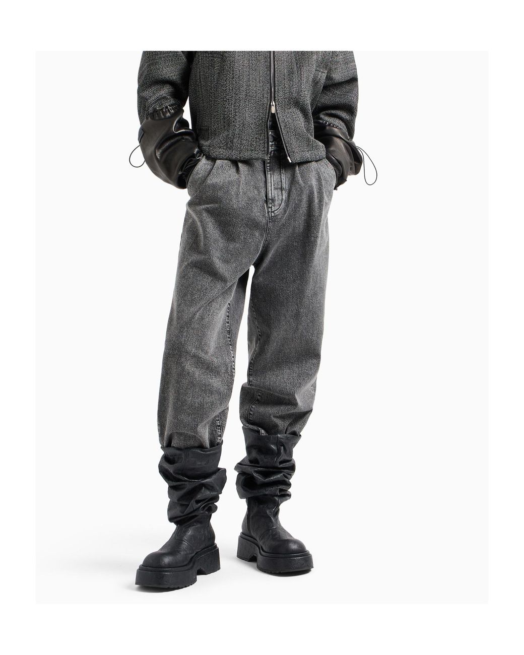 Emporio Armani Gray Pleated Jeans for men