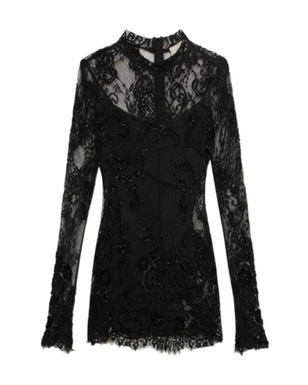 Blumarine Black Short Lace Dress With Embroidery