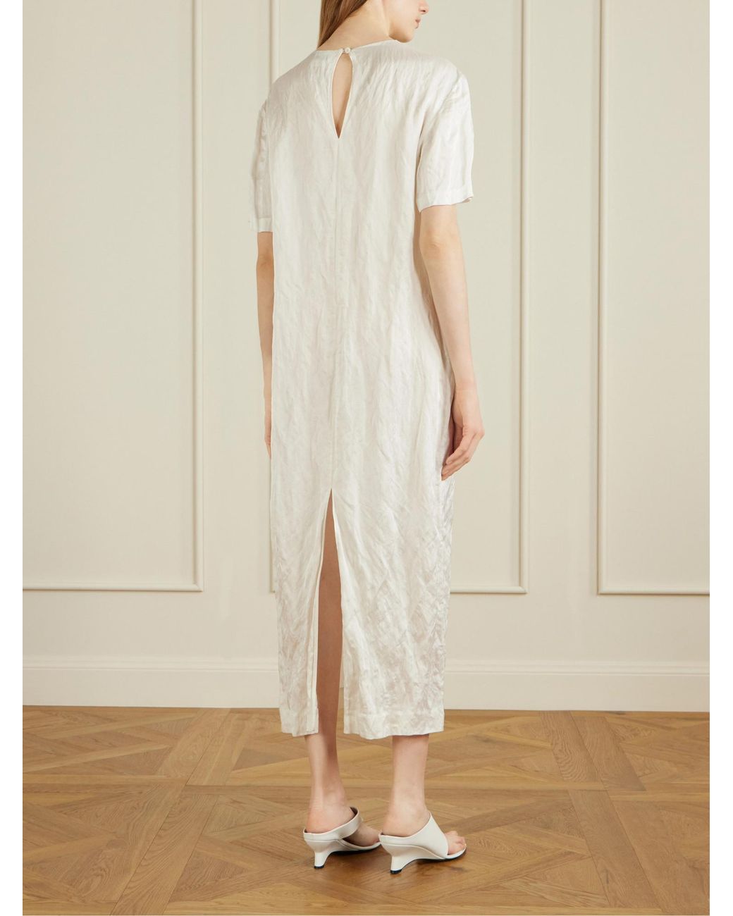 Khaite White Webber Crinkled-Voile Midi Dress