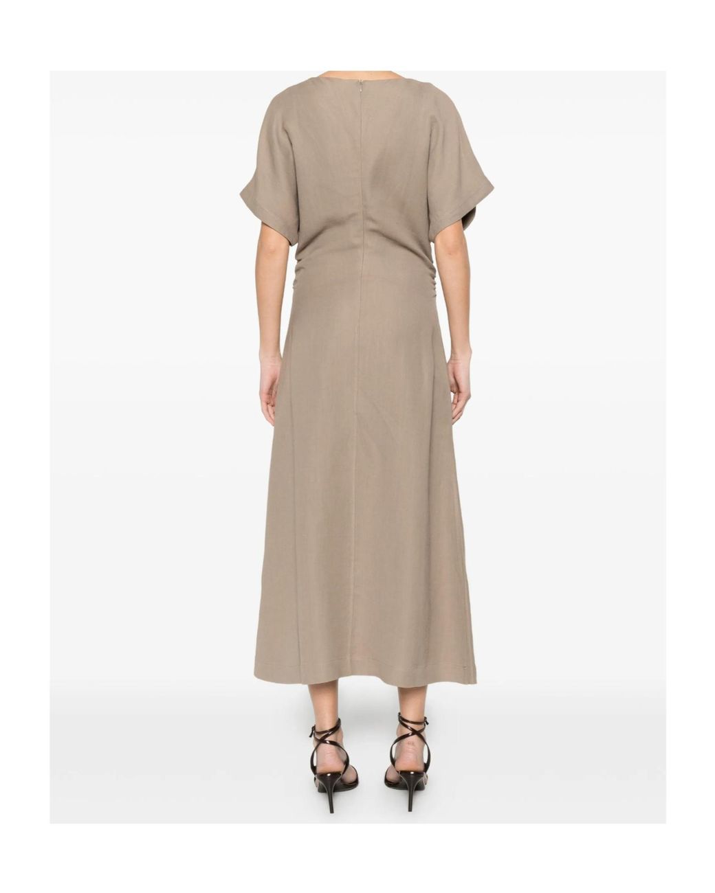 Brunello Cucinelli Natural V-Neck Short Sleeve Dress