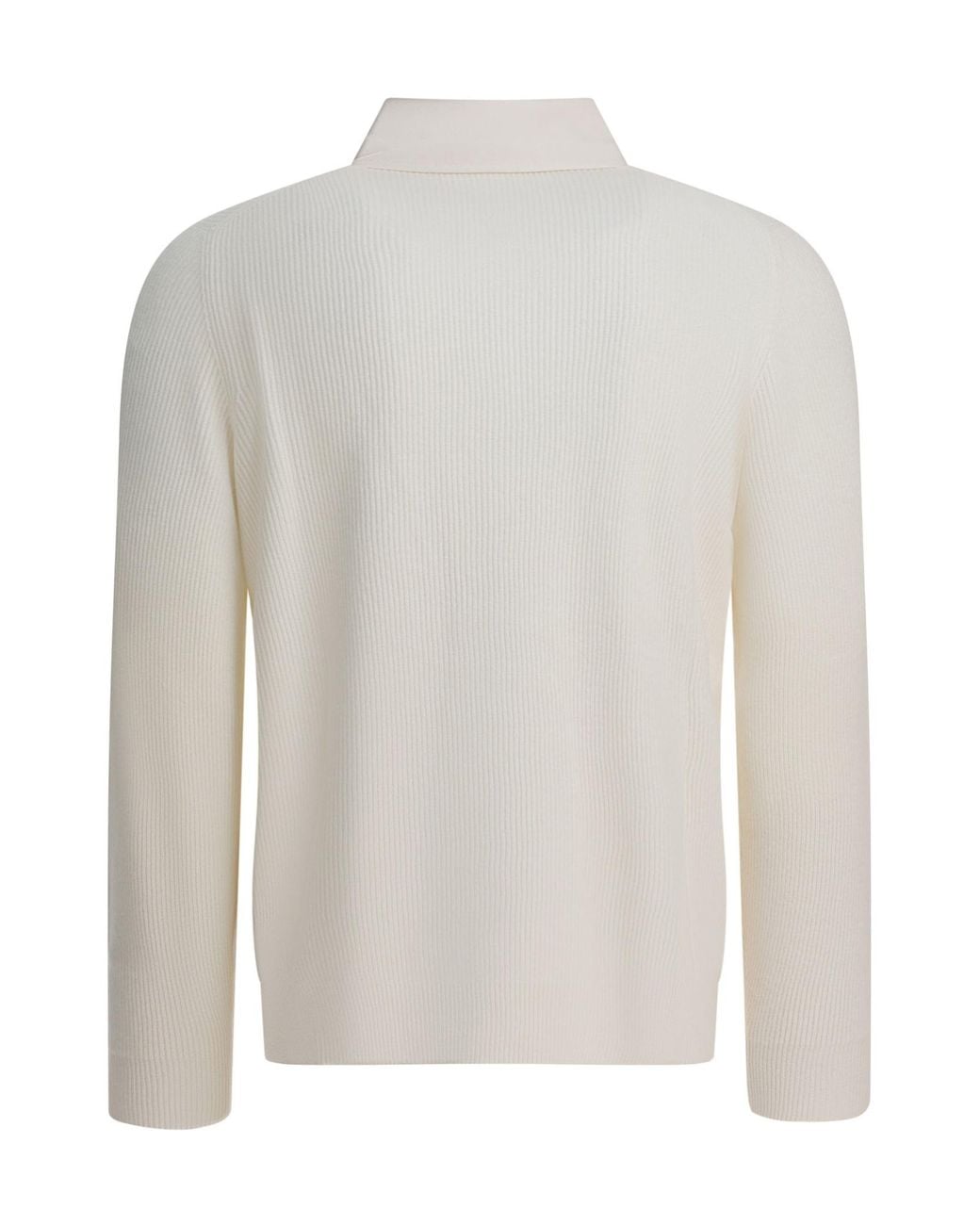 Brunello Cucinelli White English Rib Knit Twill Spread Collar Polo Shirt for men