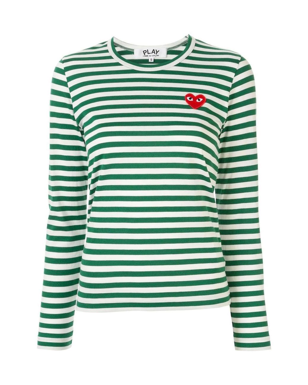 COMME DES GARÇONS PLAY Green Striped Logo-Patch T-Shirt