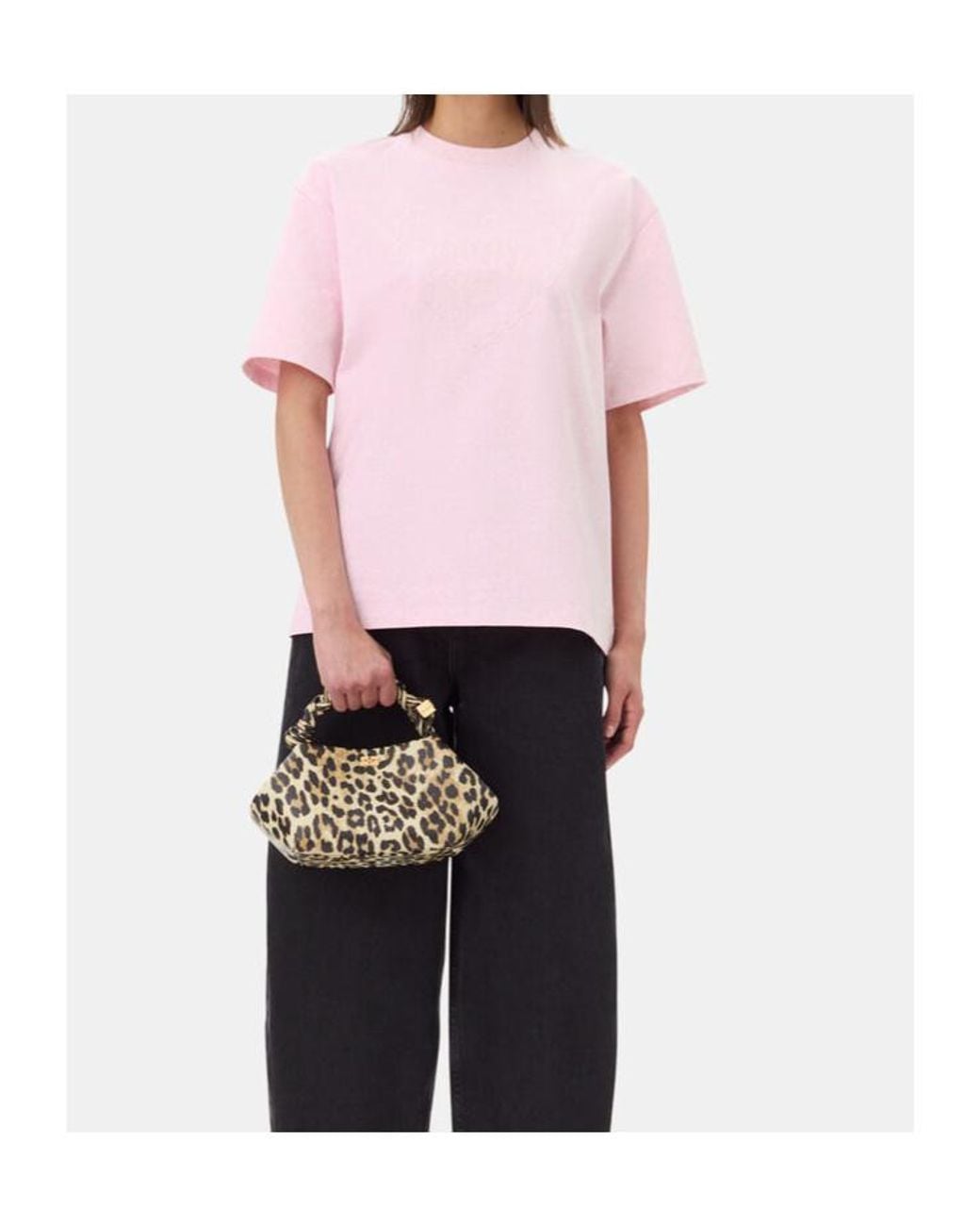 Ganni Pink Drop Shoulder Heart T-Shirt