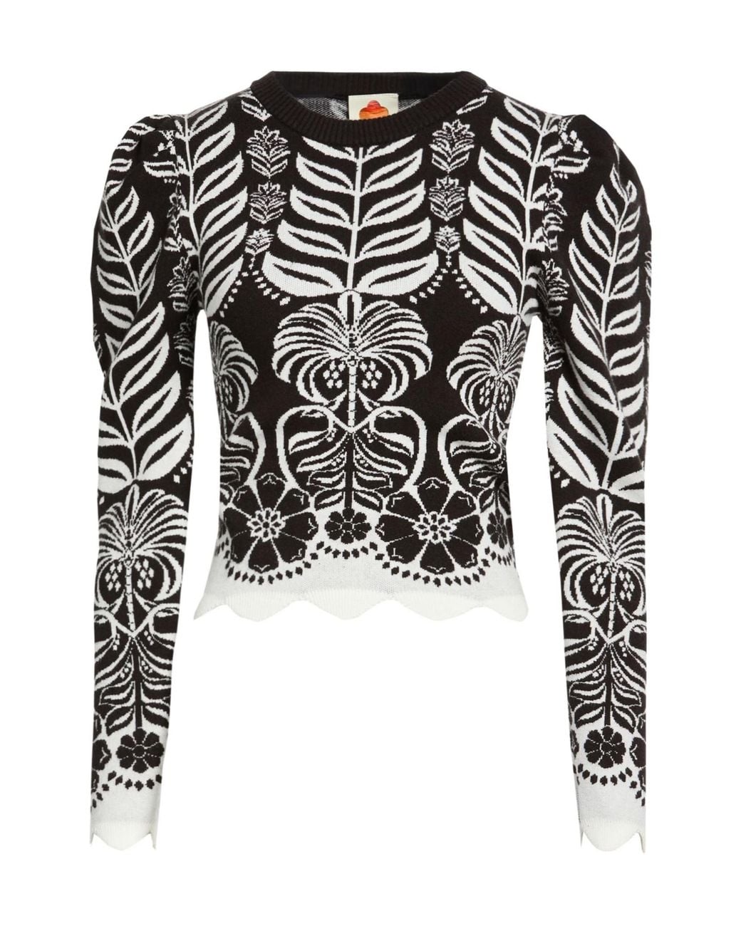Farm Rio Black Floral Print Knit Top