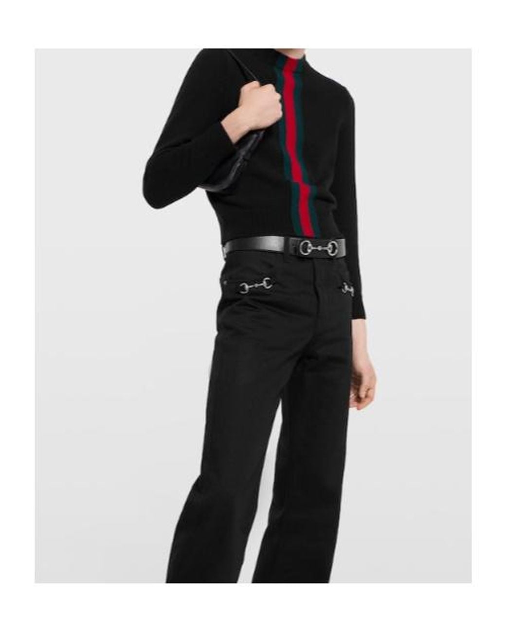 Gucci Black Fine Knit Wool Sweater With Web for men
