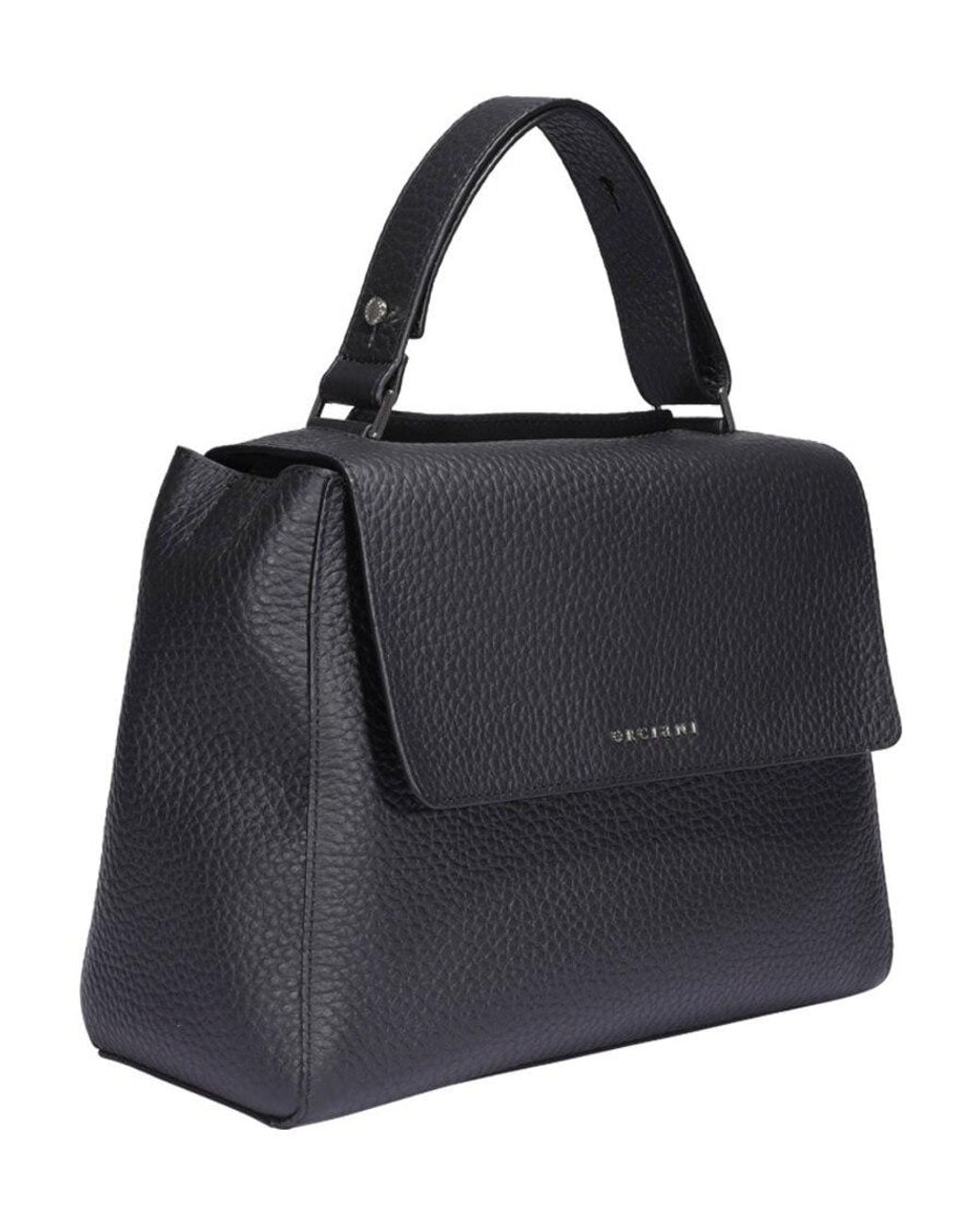 Orciani Black Sveva Logo Lettering Medium Shoulder Bag
