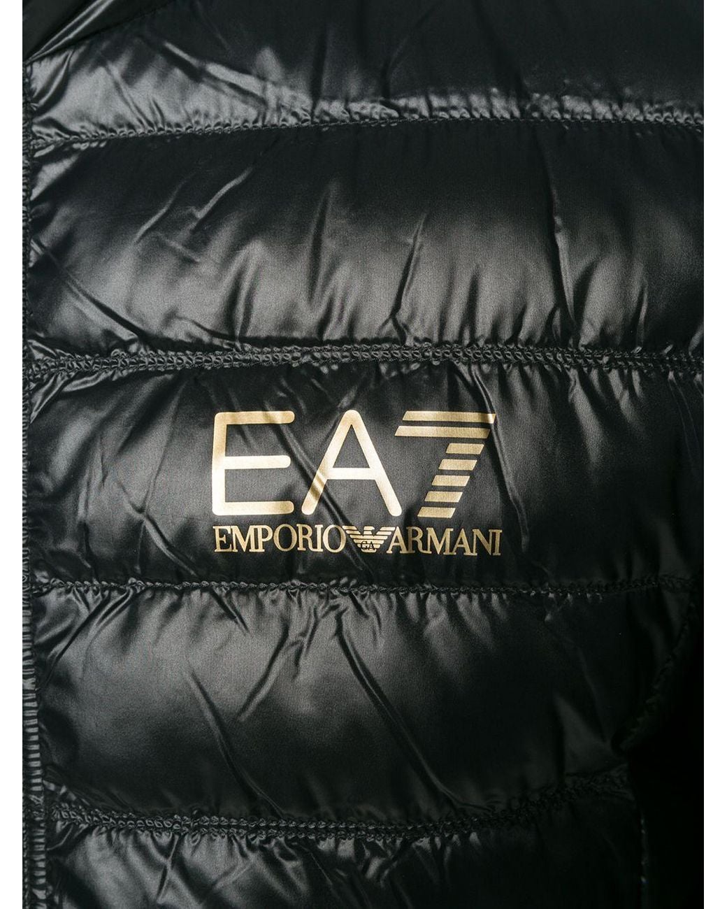 EA7 Black Logo Printed Zipped Puffer Jacket for men
