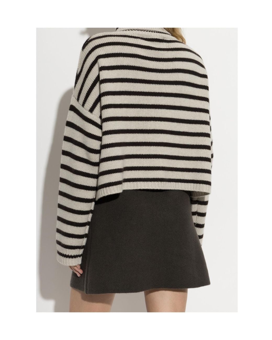 Lisa Yang Gray Karine Striped Turtleneck Sweater