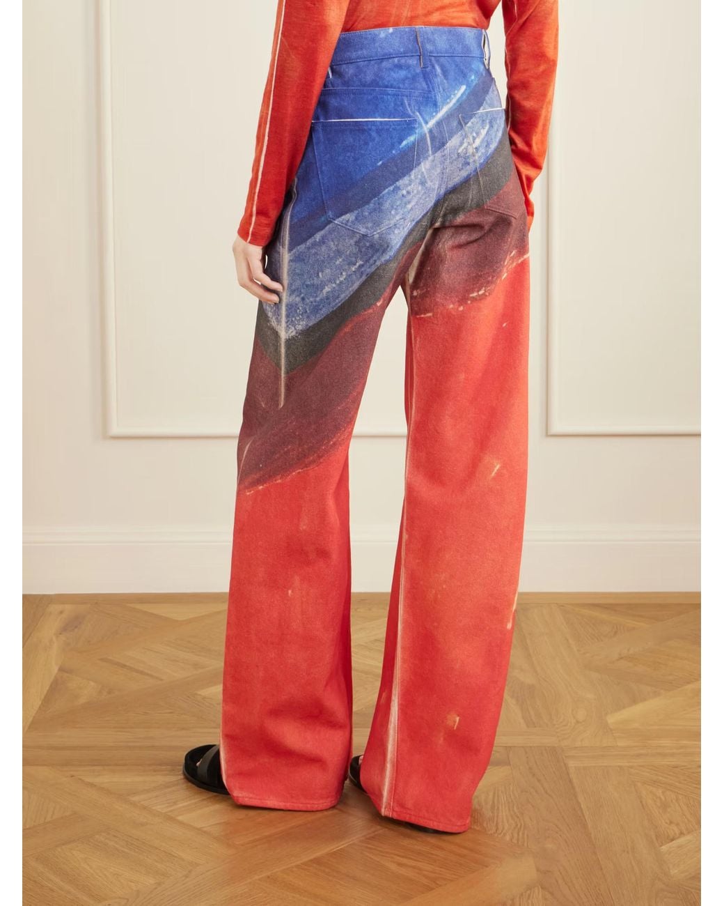 Gabriela Hearst Red Amoret Printed High-Rise Barrel-Leg Recycled Jeans