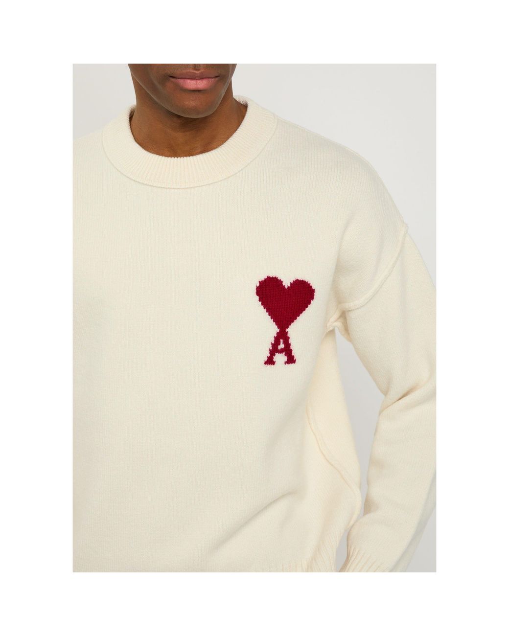 AMI White Round-Neck Knitted Sweater for men