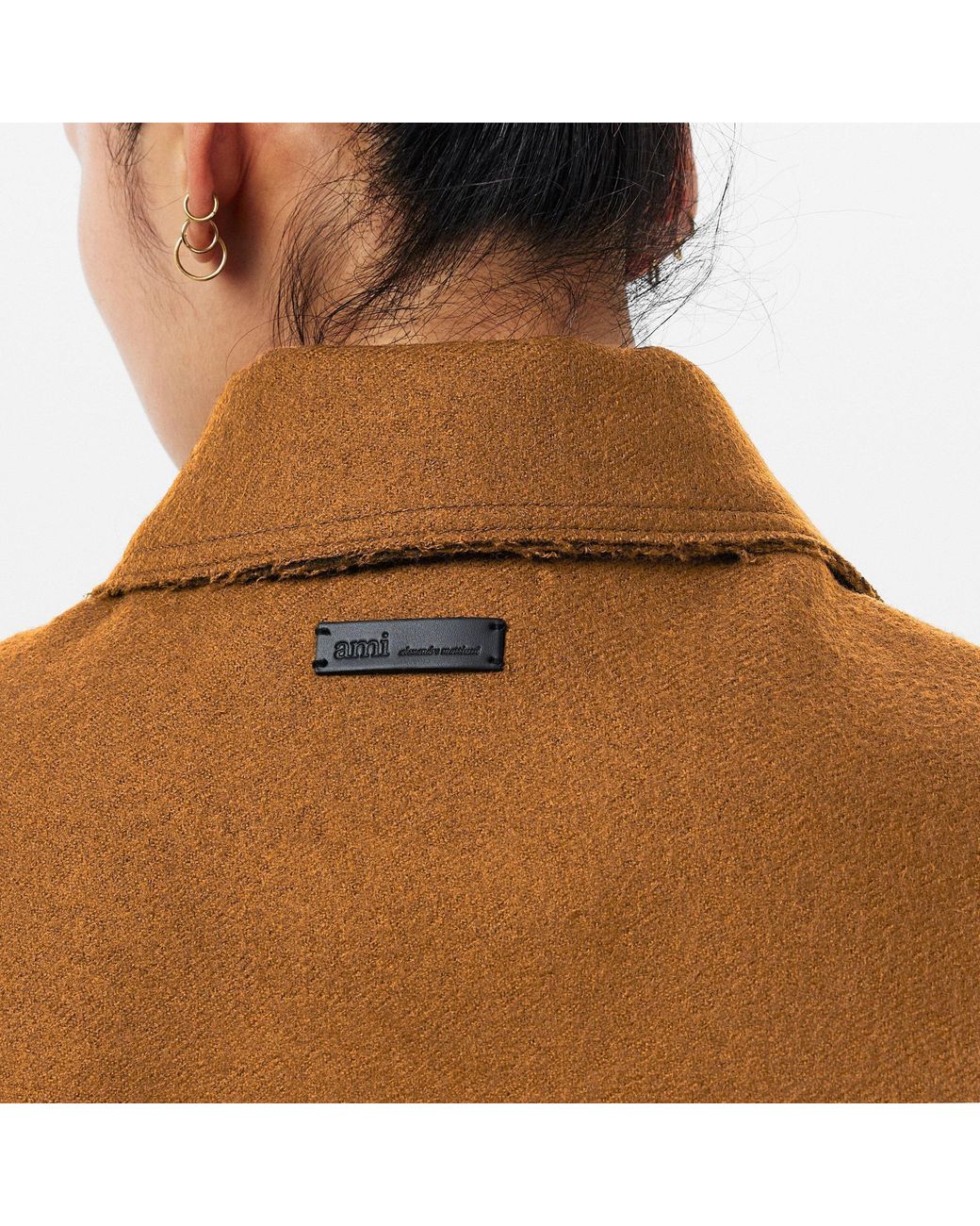 AMI Brown Single-Breasted Solid Color Coat
