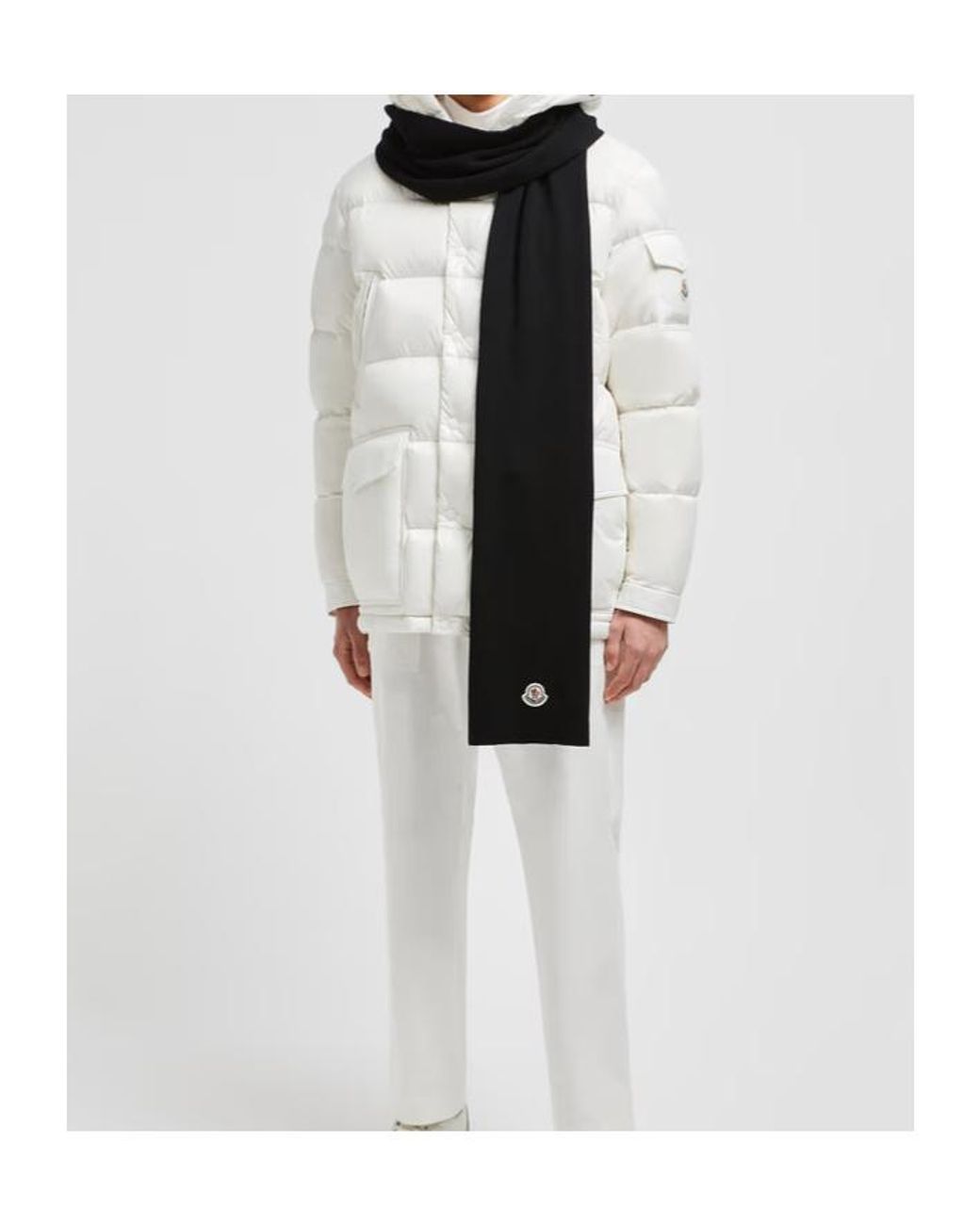 Moncler Black Logo Patch Knit Scarf for men