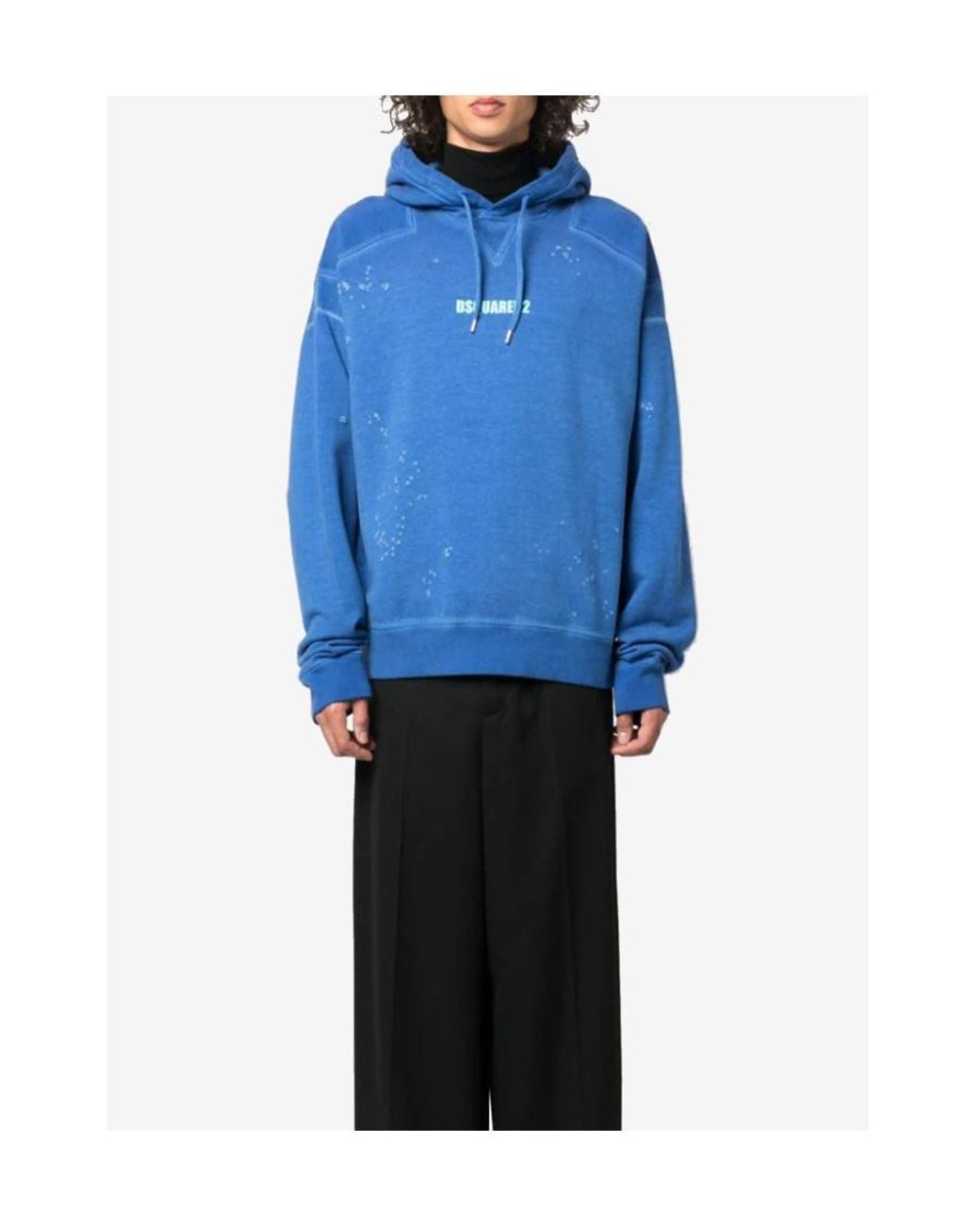 DSquared² Blue Logo Printed Long-Sleeved Hoodie for men