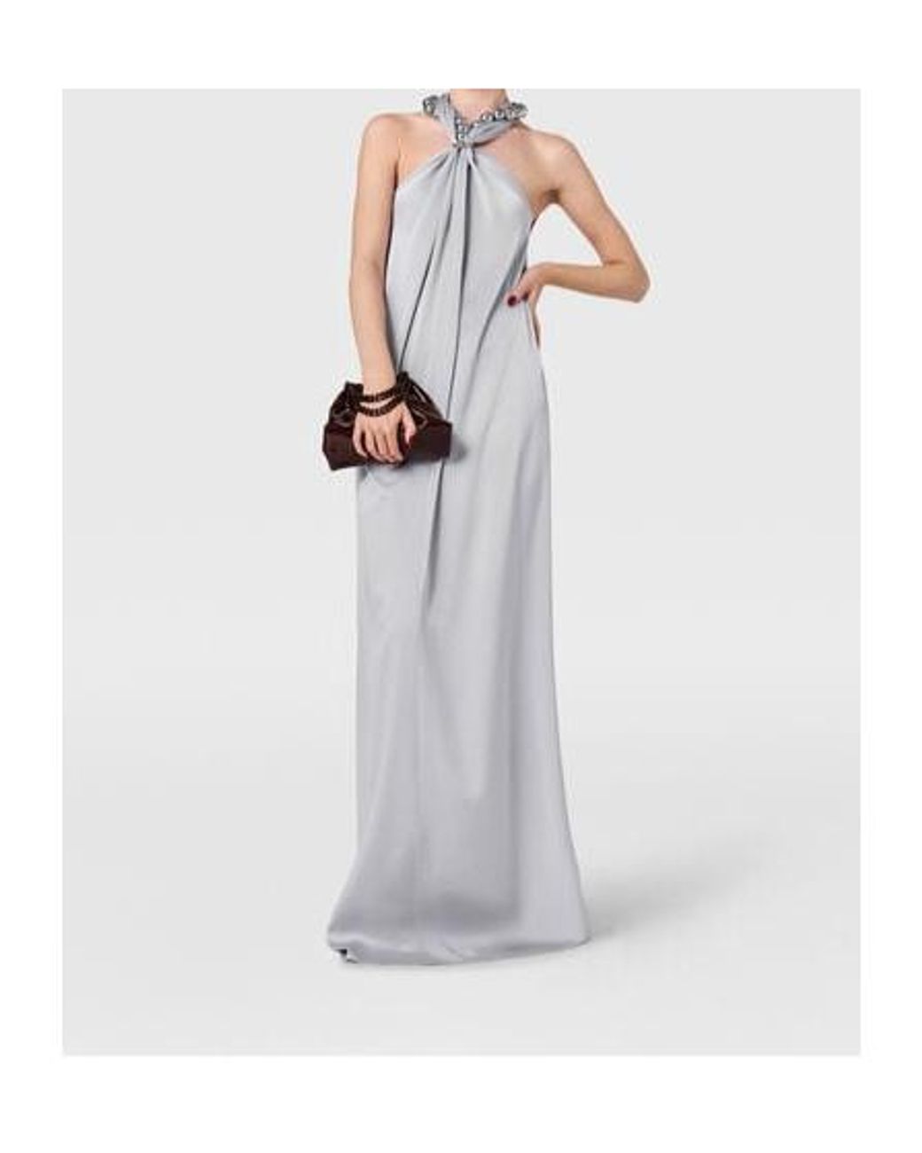 Stella McCartney Gray Ball-Chain Halterneck Satin Maxi Dress