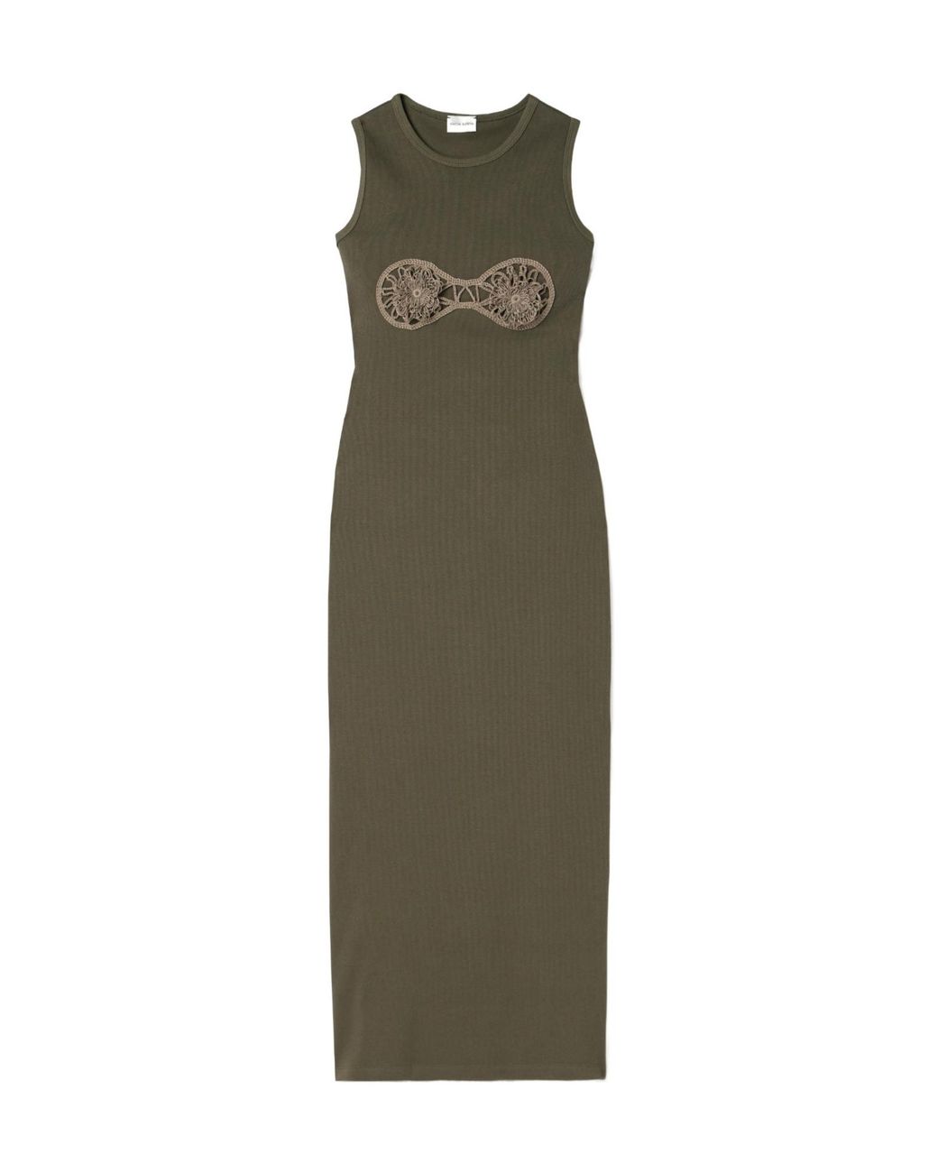 Magda Butrym Green Crochet-Trimmed Ribbed Jersey Midi Dress