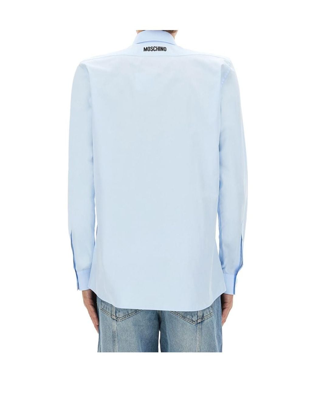 Moschino Blue Goose Embroidered Long-Sleeved Shirt for men