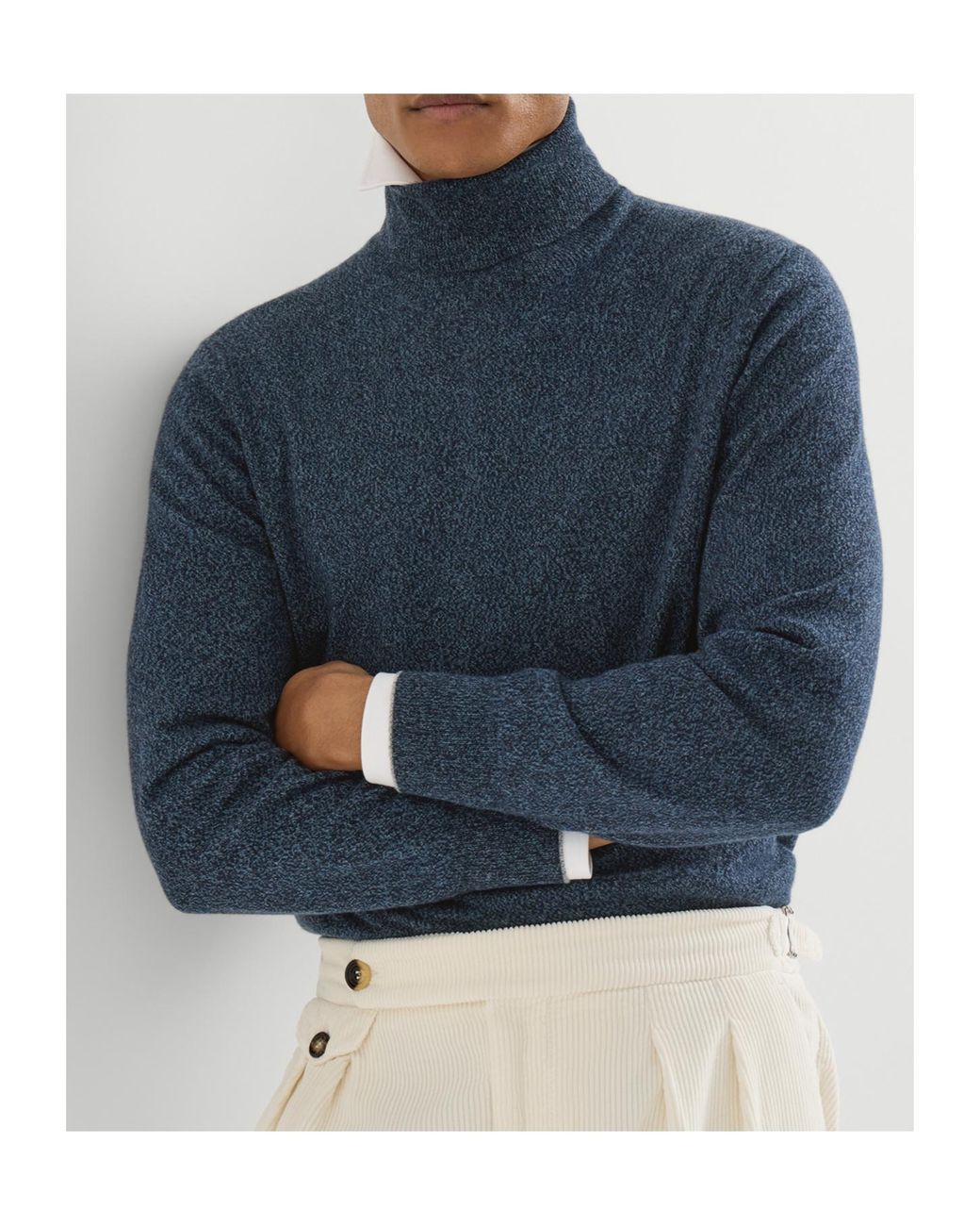 Brunello Cucinelli Blue Mouliné Cashmere Turtleneck Sweater for men