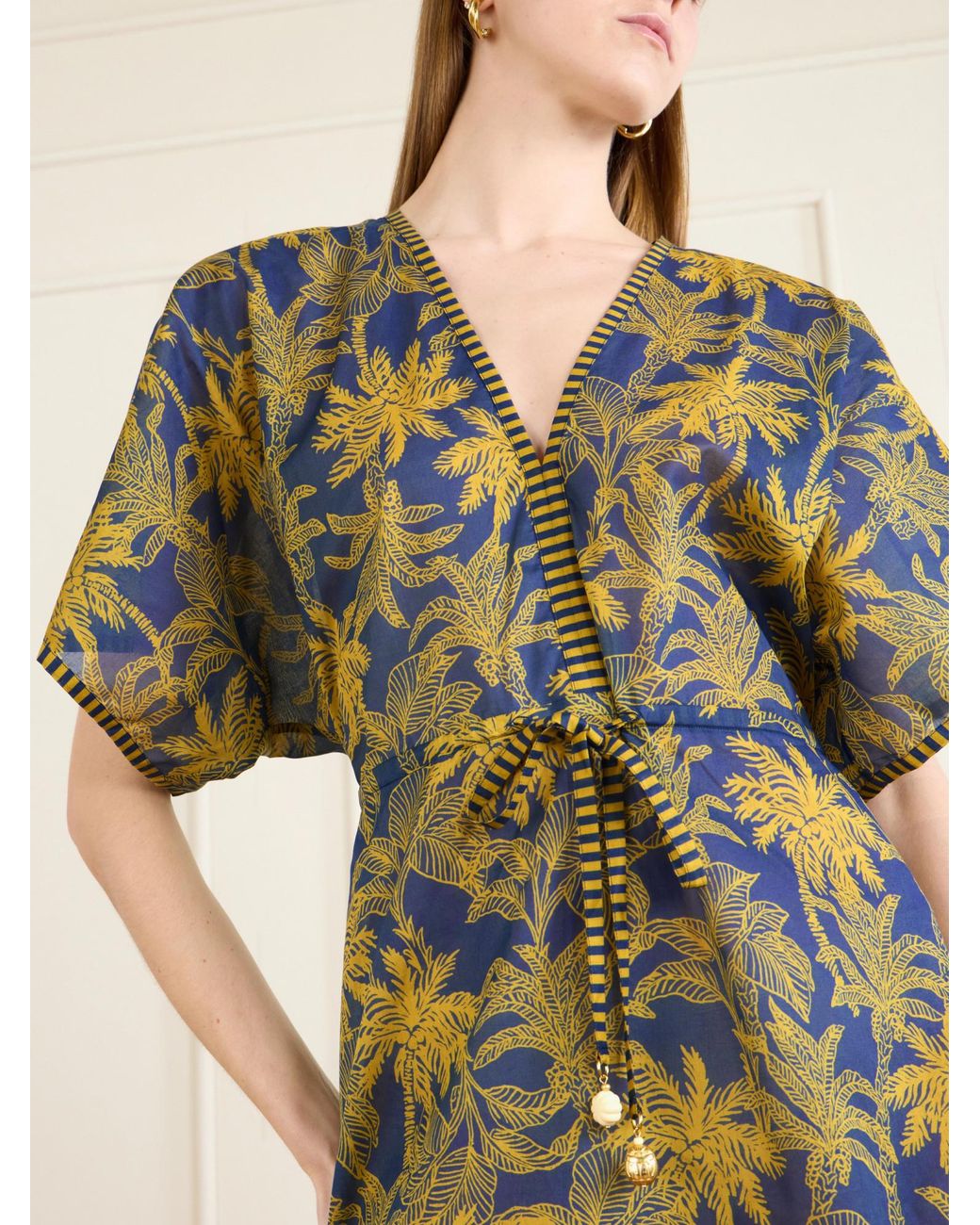 Eres Green Peninsule Embellished Printed Cotton-Voile Mini Dress