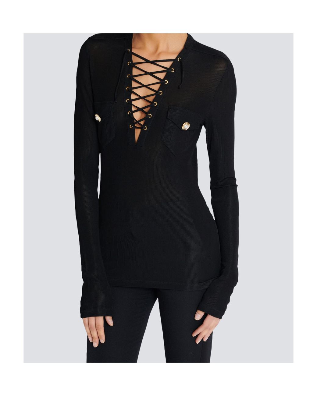 Balmain Black Long Sleeved Straight Hem Top