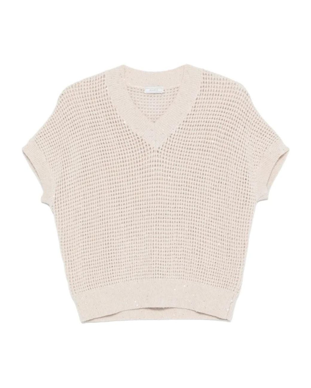 Peserico White Sequin-Embellished Open-Knit Top