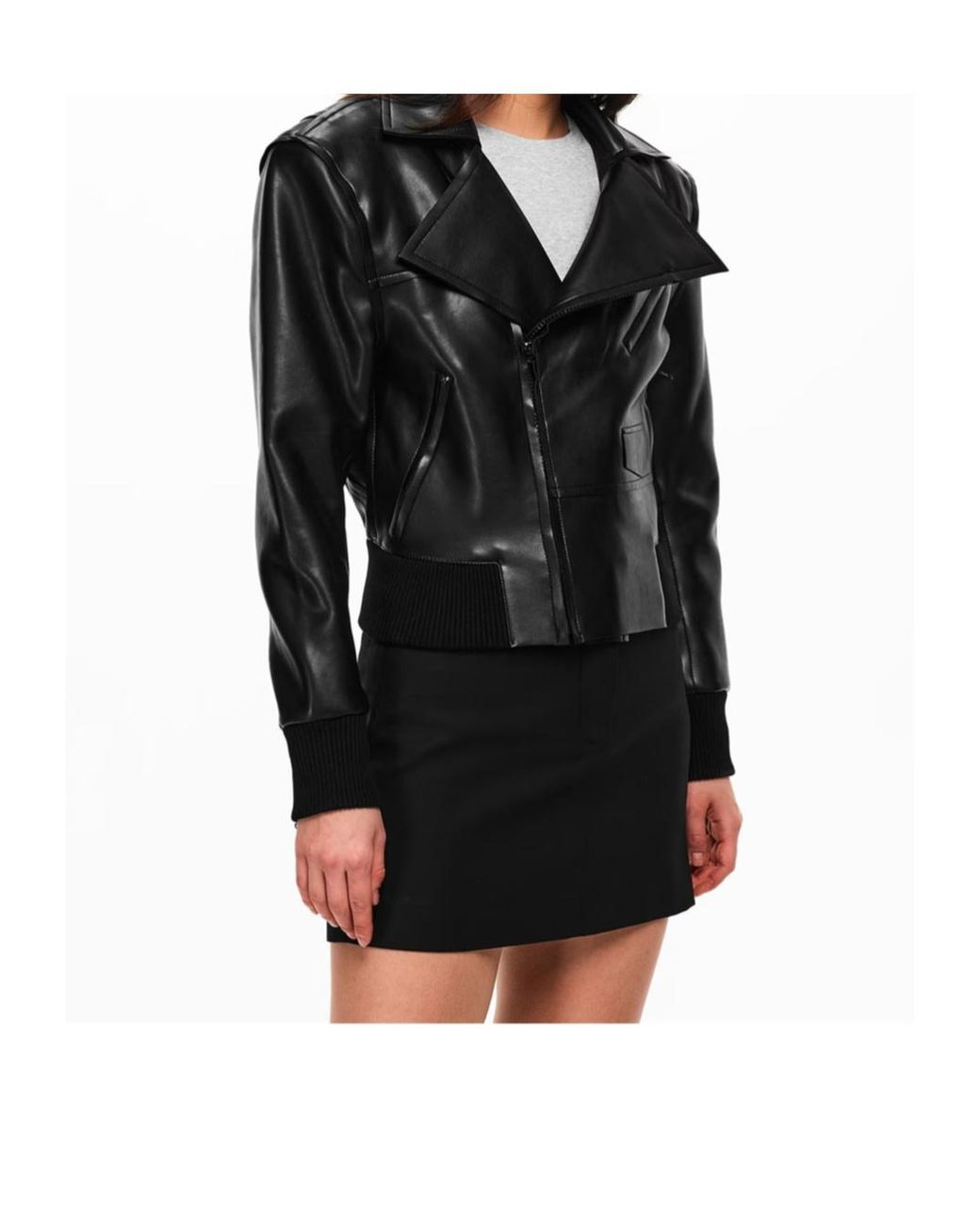 Norma Kamali Black Mini Moto Bomber Jacket