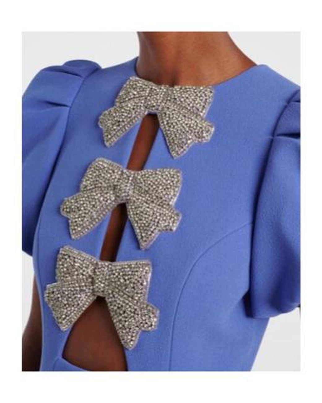 Rebecca Vallance Blue Violetta Bow-Detail Embellished Crêpe Gown