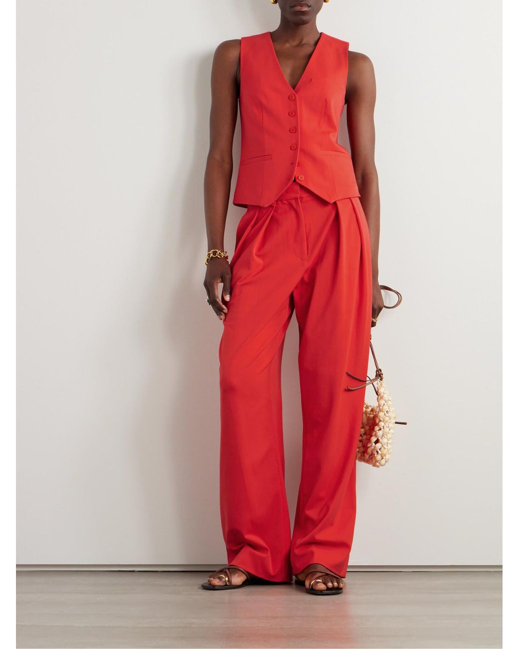 Staud Red Solid-Color Casual Trousers