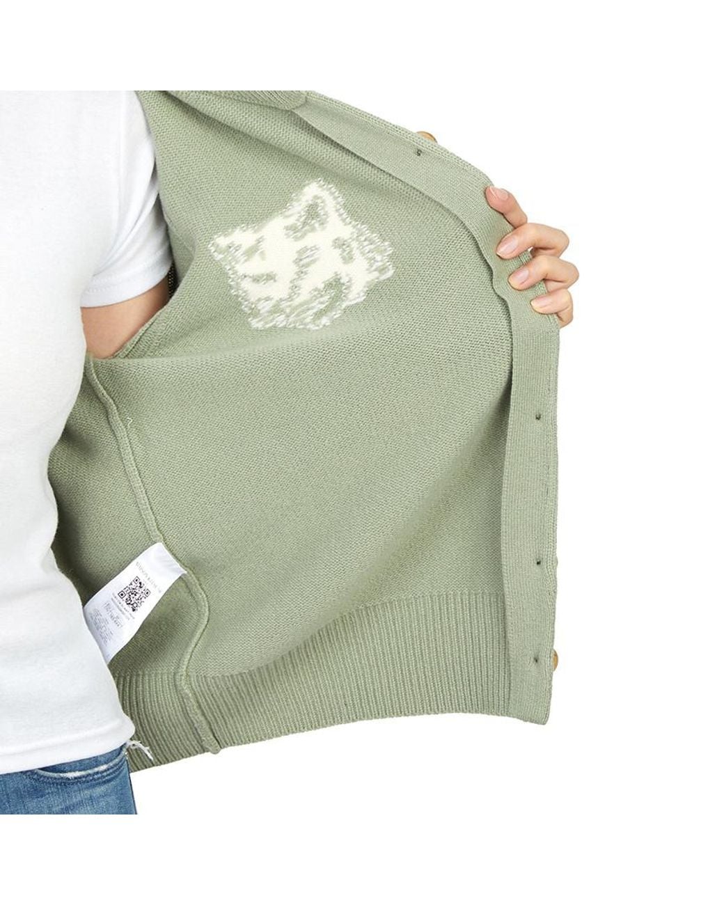 Maison Kitsuné Green Maison Kitsuné Fox Head Intarsia High-Neck Cardigan