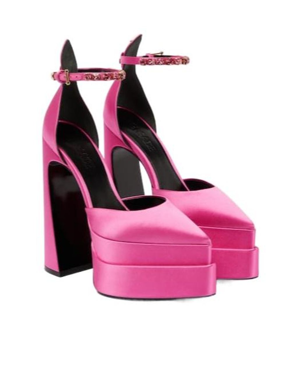 Versace Pink Aevitas Pointy Satin Platform Pumps